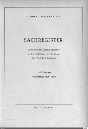 Sachregister, 1950-1952