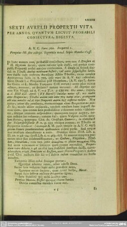 Sexti Aurelii propertii Vita Per Annos, Quantum Licuit Probabili Coniectura, Digesta