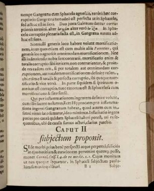 Caput II subjectum proponit.