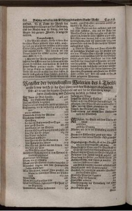 Register der vornehmsten Materien des I. Theils.