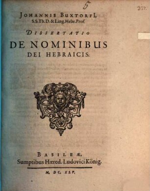 Diss. de nominibus Dei Hebraicis