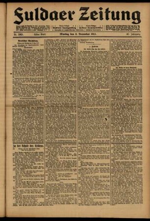 Erste Ausgabe vom Montag, den 08. Dezember 1913.
