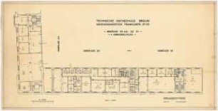 Technische Hochschule Berlin Erweiterung Franklinstraße. Flugtechnisches Institut und Institut für Photogrammetrie (ehem. Siemens-Halske-Werke, Kabelwerk und Werkstätten): Gebäude 20, 31 und 33, Grundriss 1.OG 1:100