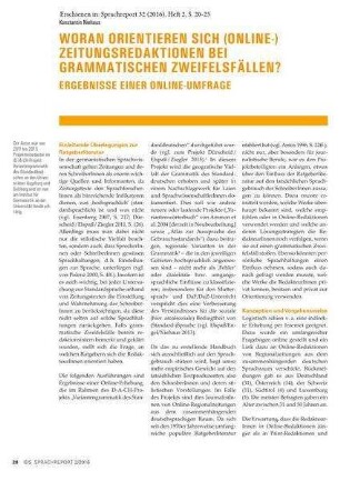 Woran orientieren sich (Online-) Zeitungsredaktionen bei grammatischen Zweifelsfällen? Ergebnisse einer Online-Umfrage