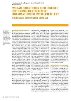Woran orientieren sich (Online-) Zeitungsredaktionen bei grammatischen Zweifelsfällen? Ergebnisse einer Online-Umfrage