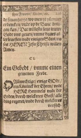 Ein Gebedt/ umme einen gemenen Frede.