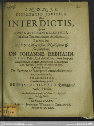 Disputatio Juridica De Interdictis