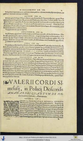 Valerii Cordi Annotationes In Dioscoridis Lib. IV.