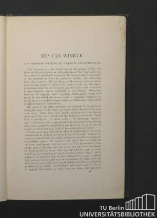 Rip van Winkle. A posthumous writing of Diedrich Knickerbocker.