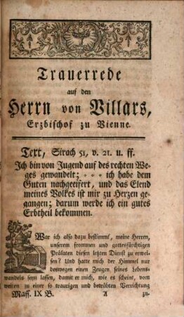 Johann Baptist Massillon, Königl. Hofpredigers und Bischofs zu Clermont, Predigten, welche vor dem Könige in Frankreich Ludwig dem Funfzehnten gehalten worden, 9. Trauerreden nebst vier Einweihungsreden