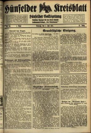 Erste Ausgabe vom Dienstag, den 07. Juli 1931.