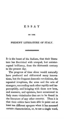 Essay On The Present Literature Of Italy
