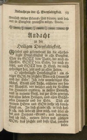 Andacht zu der Heiligen Dreyfaltigkeit