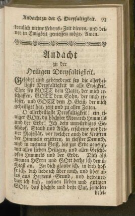 Andacht zu der Heiligen Dreyfaltigkeit