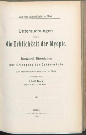 Untersuchungen über die Erblichkeit der Myopie
