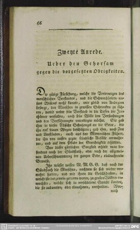 Zweyte Anrede. Ueber den Gehorsam gegen die vorgesetzten Obrigkeiten