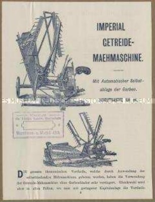Getreidemäher von der Firma Massey-Harris und Co. in Kanada