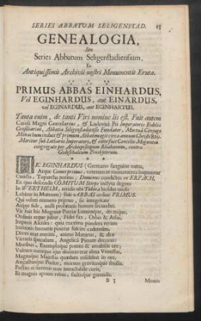 Genealogia, Seu Series Abbatum Seligenstadiensium, Ex Antiquissimis Archivii nostri Monumentis Eruta
