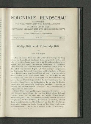 Weltpolitik und Kolonialpolitik