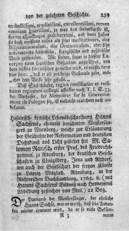 Historisch-kritische Lebensbeschreibung Hanns Sachsens.