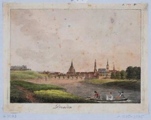 Stadtansicht von Dresden, Blick vom rechten Elbufer nach Südosten auf die Altstadt