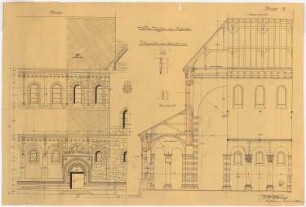 Sankt Antonius Basilika, Rheine: Teilansicht des Langhauses, Ansicht und Querschnitt 1:50
