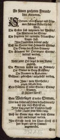 An seinen geehrten Freund/ den Autorem.