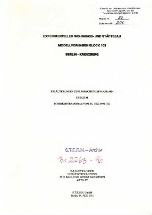 Forschungsbericht: Modellvorhaben Stadtökologie Block 103, Erläuterungen zum Forschungsprogramm