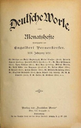 Deutsche Worte : Monatshefte. 17. 1897