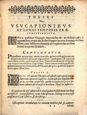 Theses de usucapionibus et longi temporis praescriptionbus