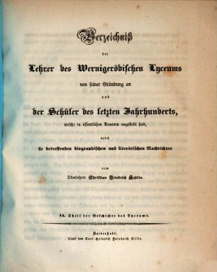 Geschichte des Lyceums zu Wernigerode : Eine Einladungsschrift zu der Feier des dreihundertjährigen Bestehens dieser Anstalt, II