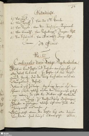 No: 27. Continuatio derer Kriegs-Begebenheiten.