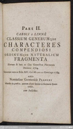 Classium Generumque Characteres Compendiosi Ordinumque Naturalium Fragmenta