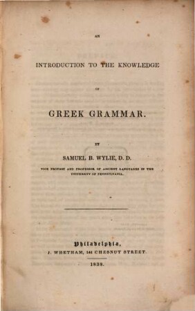 An Introduction to the knowledge of Greek Grammar