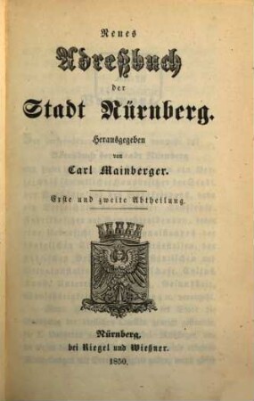 Neues Adreßbuch der Stadt Nürnberg. 1850, Abt. 1 - 2
