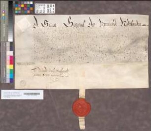 Aanstelling van de Staten-Generaal voor Joan Wolfert van Brederode, tot Veldmaarschalk, 31 Juli 1642. Perkament met 1 uithangend zegel.