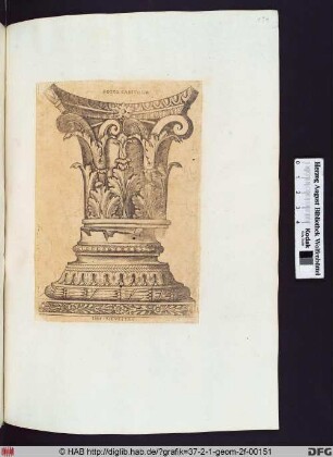 Korinthisches Kapitell und Basis, einander berührend.
