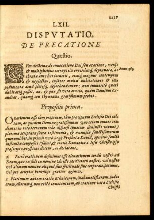 LXII. Disputatio, De Precatione