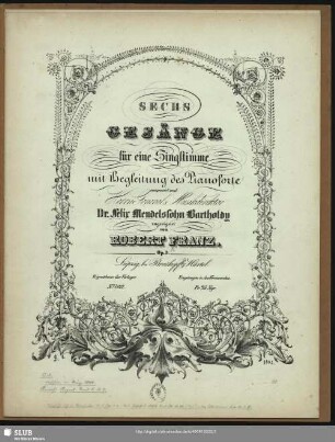 Sechs Gesänge für eine Singstimme mit Begleitung des Pianoforte : op. 3