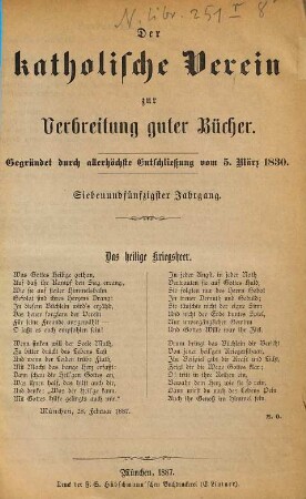 Der Katholische Verein zur Verbreitung Guter Bücher. 57. 1887