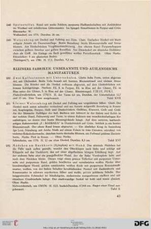 Kleinere Fabriken, unbekannte und ausländische Manufakturen (Nr. 250-261)