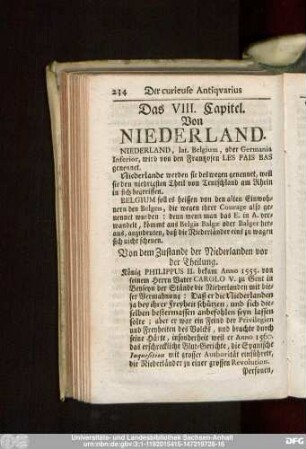 Das VIII. Capitel. Von Niederland.
