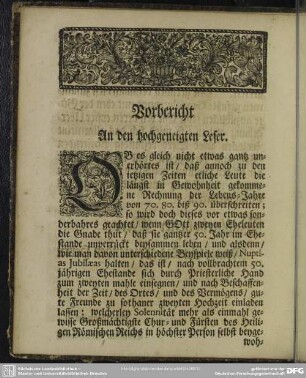 Vorbericht An den hochgeneigten Leser
