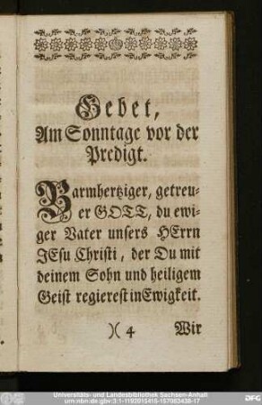 Gebet, Am Sonntage vor der Predigt.