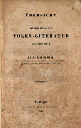 Übersicht der niederländischen Volks-Literatur älterer Zeit