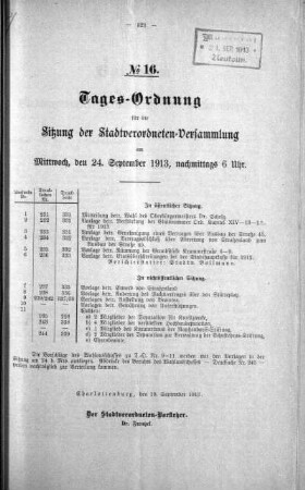 Tages-Ordnung No. 16 (231-236), 24. September 1913