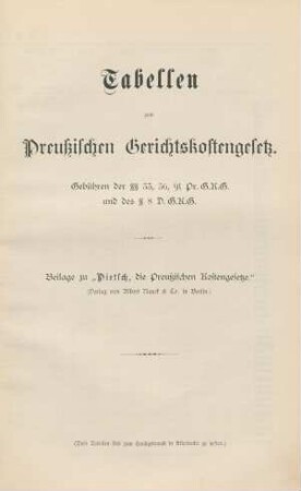 Tabellen zum Preußischen Gerichtskostengesetz