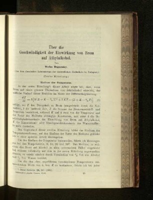 Über die Geschwindigkeit der Einwirkung von Brom auf Äthylalkohol.