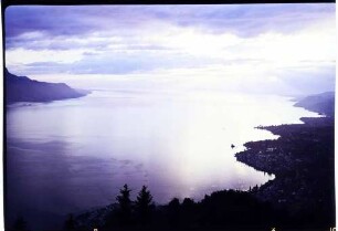 Caux: Blick über den Genfer See, Sonnenuntergang