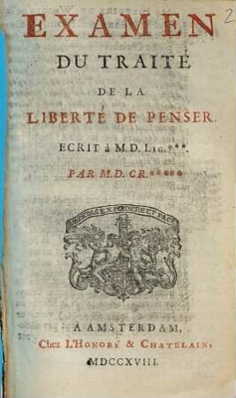 Examen Du Traité De La Liberté De Penser